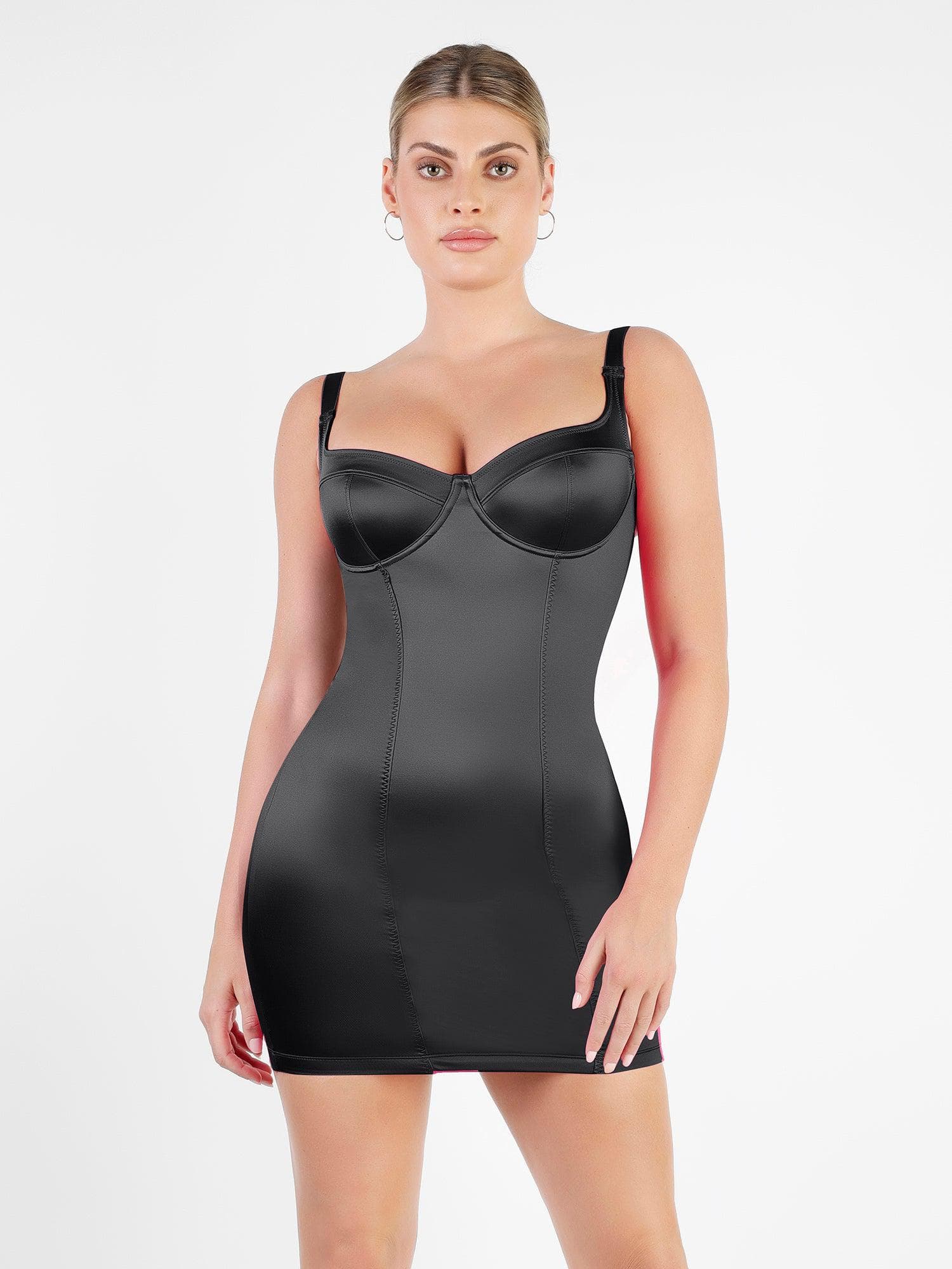 Metallic Shiny Shapewear Romper Or Dress Or Jumpsuit - Mini Dress / Black / S