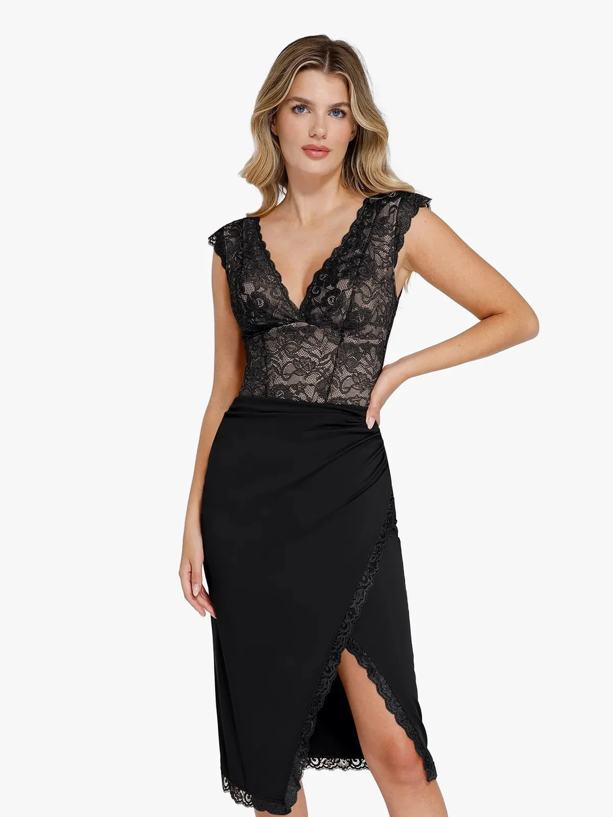 Shapewear Sculpting Lace Bodysuit or Midi Skirt or Shrug - Set / Black / XS