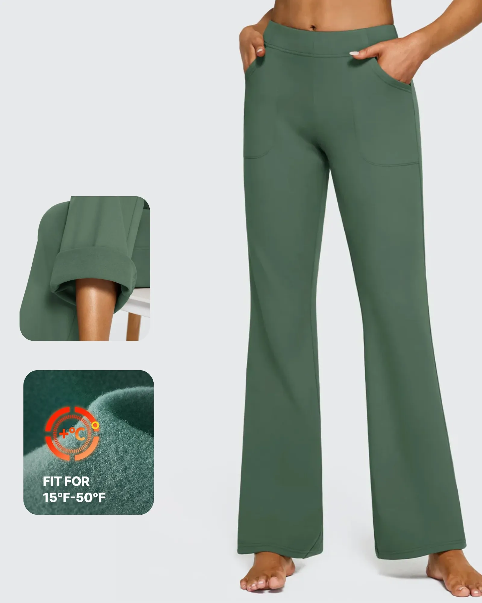 Fleece Lined High-Waist Flare Work Pants