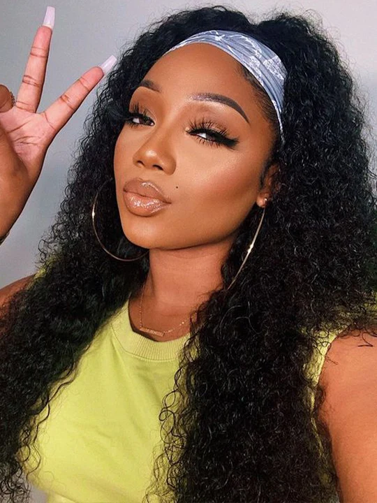 Jerry Curly Hair Headband Wig Glueless 10A Brazilian Virgin Hair Human Hair Wigs - 22inch