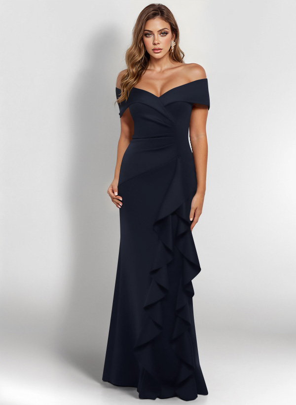 Elegant Ruched Off-The-Shoulder Evening Dresses With Cascading Ruffles