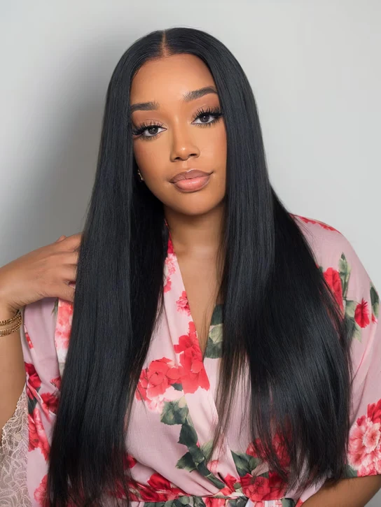 Klaiyi Yaki Straight Bundles Brazilian Human Virgin Hair Most Natural Yaki Weave 2/3/4 Bundles/Pack, 8 8