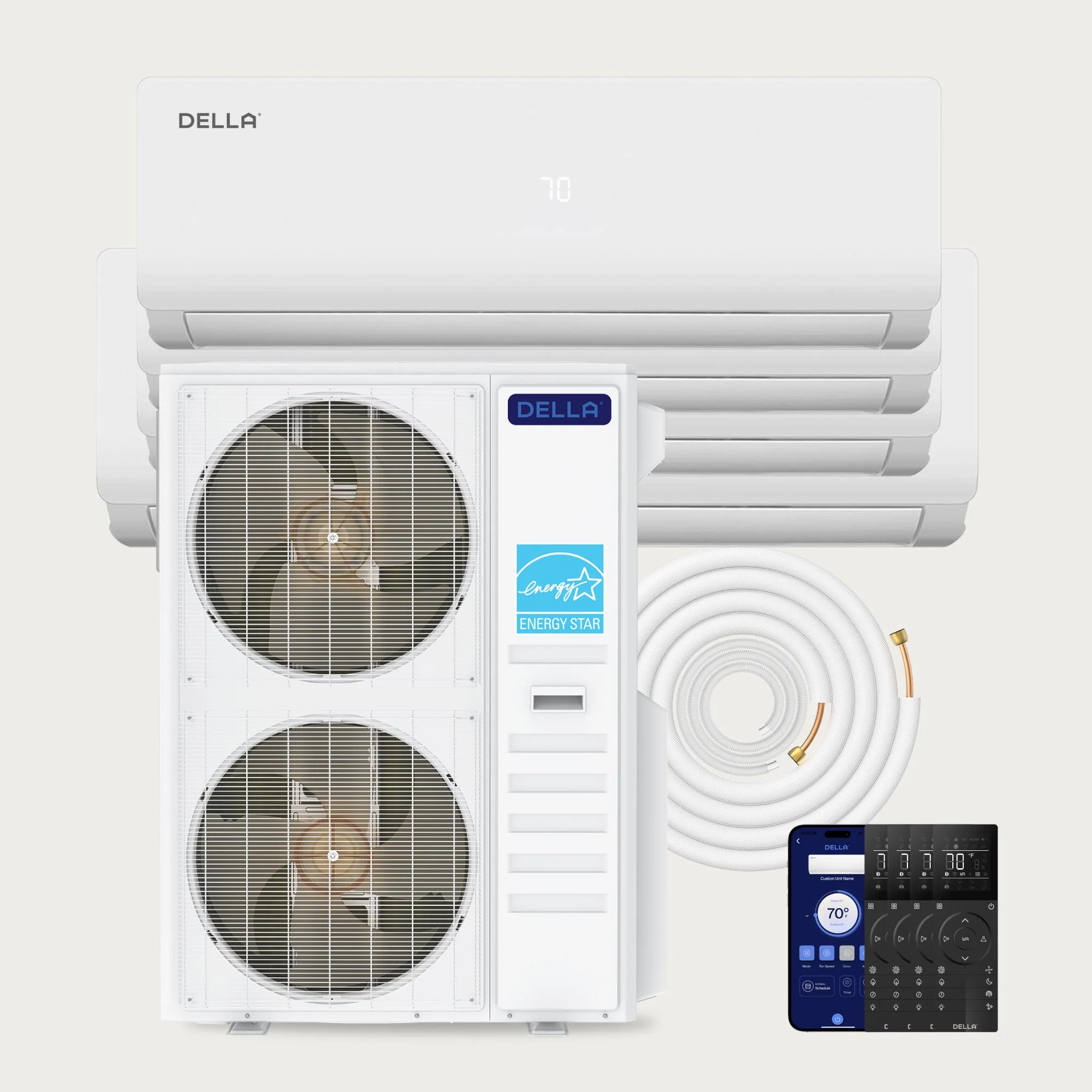 DELLA Vario Series 55000 BTU Quad Zone Mini Split AC (12K+12K+12K+18K) - Up to 2650 Sq.Ft.