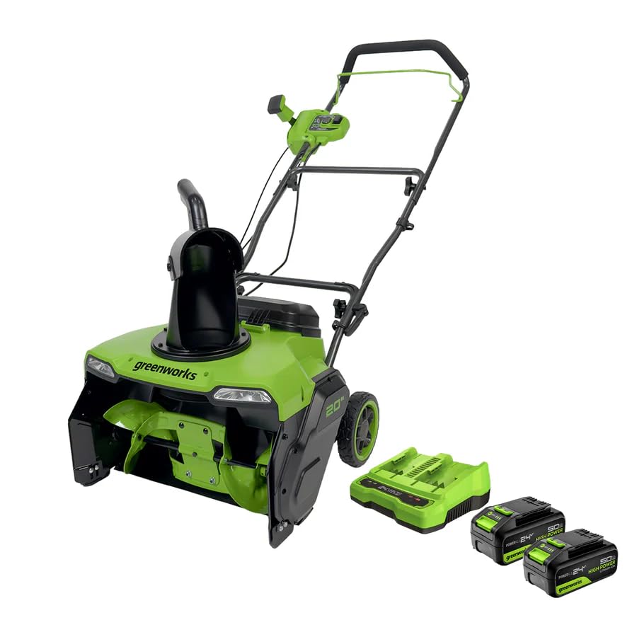 Greenworks 48V (24v x 2) 20'' Snow Thrower, 2X5Ah Battery and Dual Port Charger Included
