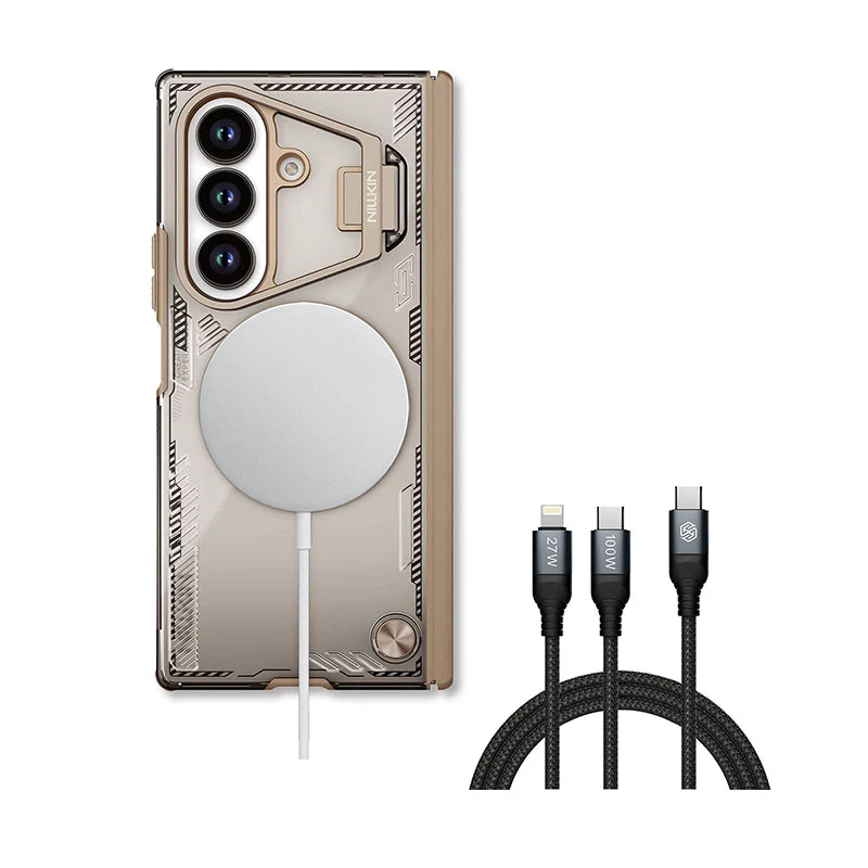 MagSafe® Compatible Iceblade CamProp Case with Hidden Stand & 2-in-1 Charging Cable for Galaxy Z Fold 7 - Dune Brown
