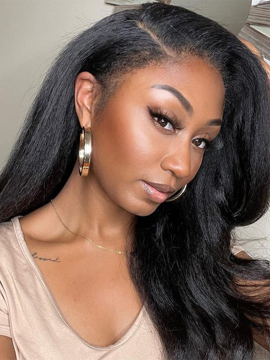BOGO Glueless Kinky Straight Wig With Kinky Edges Human Hair Lace Front Wigs