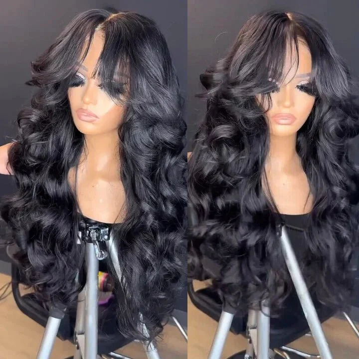13x4 Lace Loose Body Wave Human Hair Wigs Ocean Wave Lace Front Wigs with Curtain Bangs Full 250% Density Daily Deal
