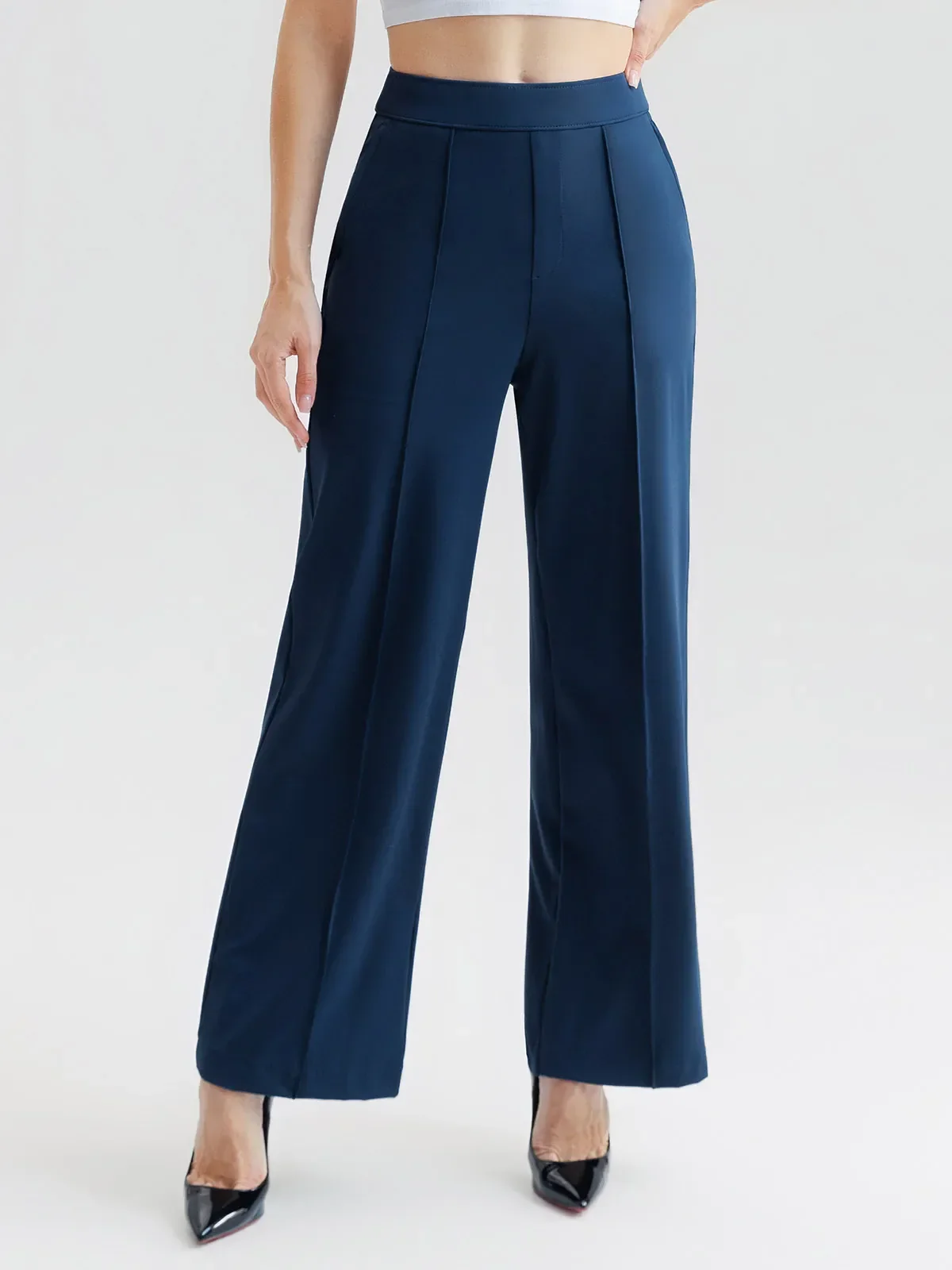 Shapewear Stretch Knit High-Waisted Tummy Control Wide Leg Trousers