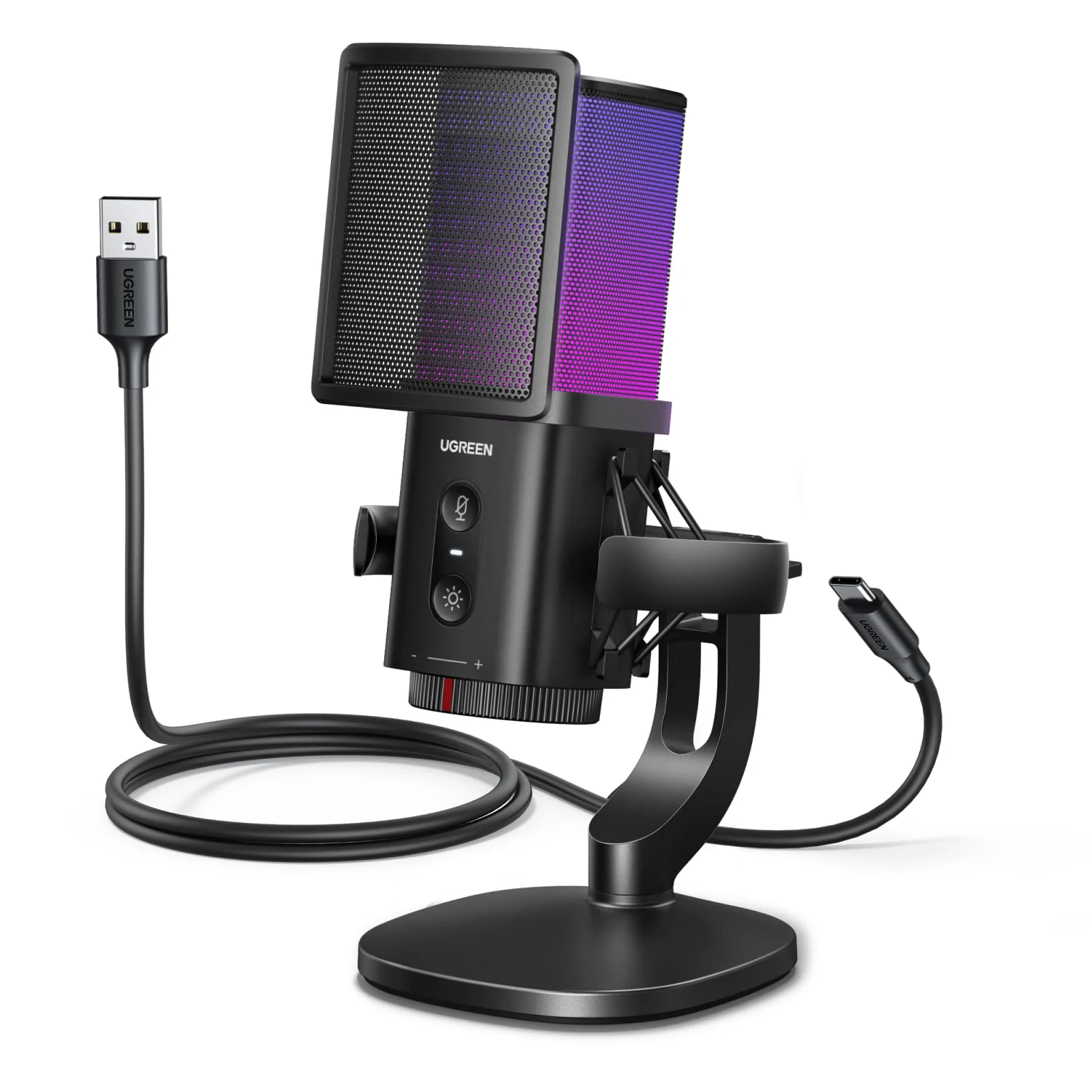 UGREEN USB Gaming Microphone for Streaming & Voice Chat, 24bit/96kHz Condenser Mic with Quick Mute, Zero-Latency Monitoring, Pop Filter, Sho