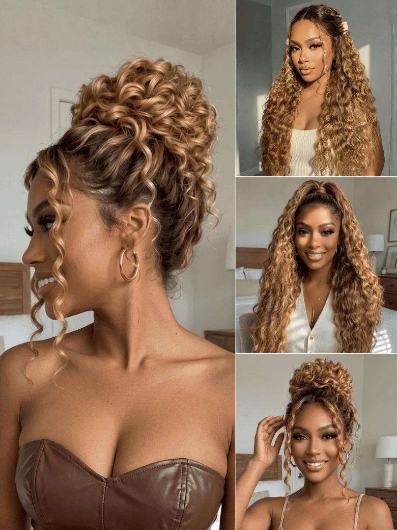 UNice Bronde Highlights Water Wave Bye-Bye Slip? Pre-Cut Lace Front Glueless Drawstring Wig for Beginners