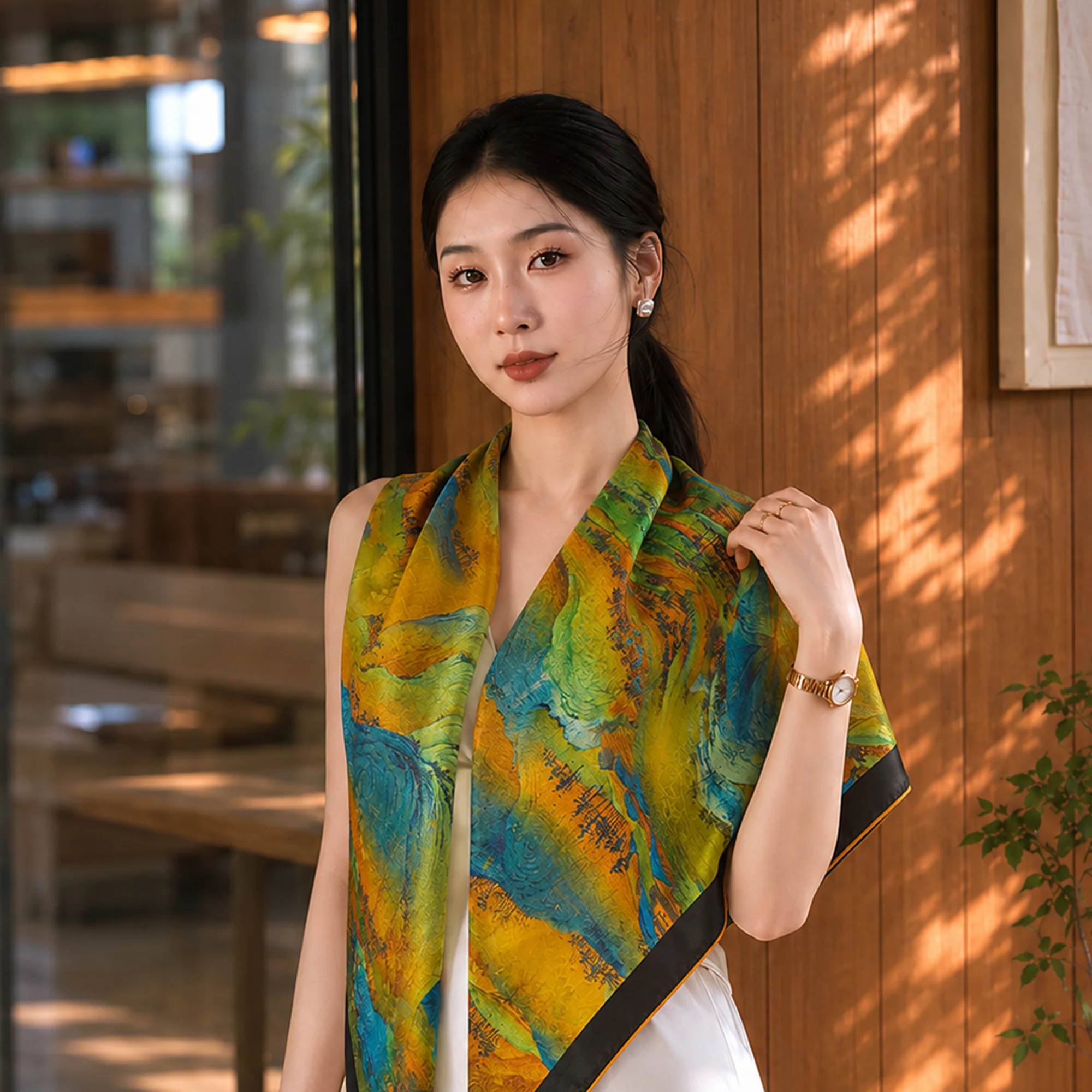 Chinese Style 100% Mulberry Silk Handcrafted Double-Sided Scarf—Qianli Jiangshan