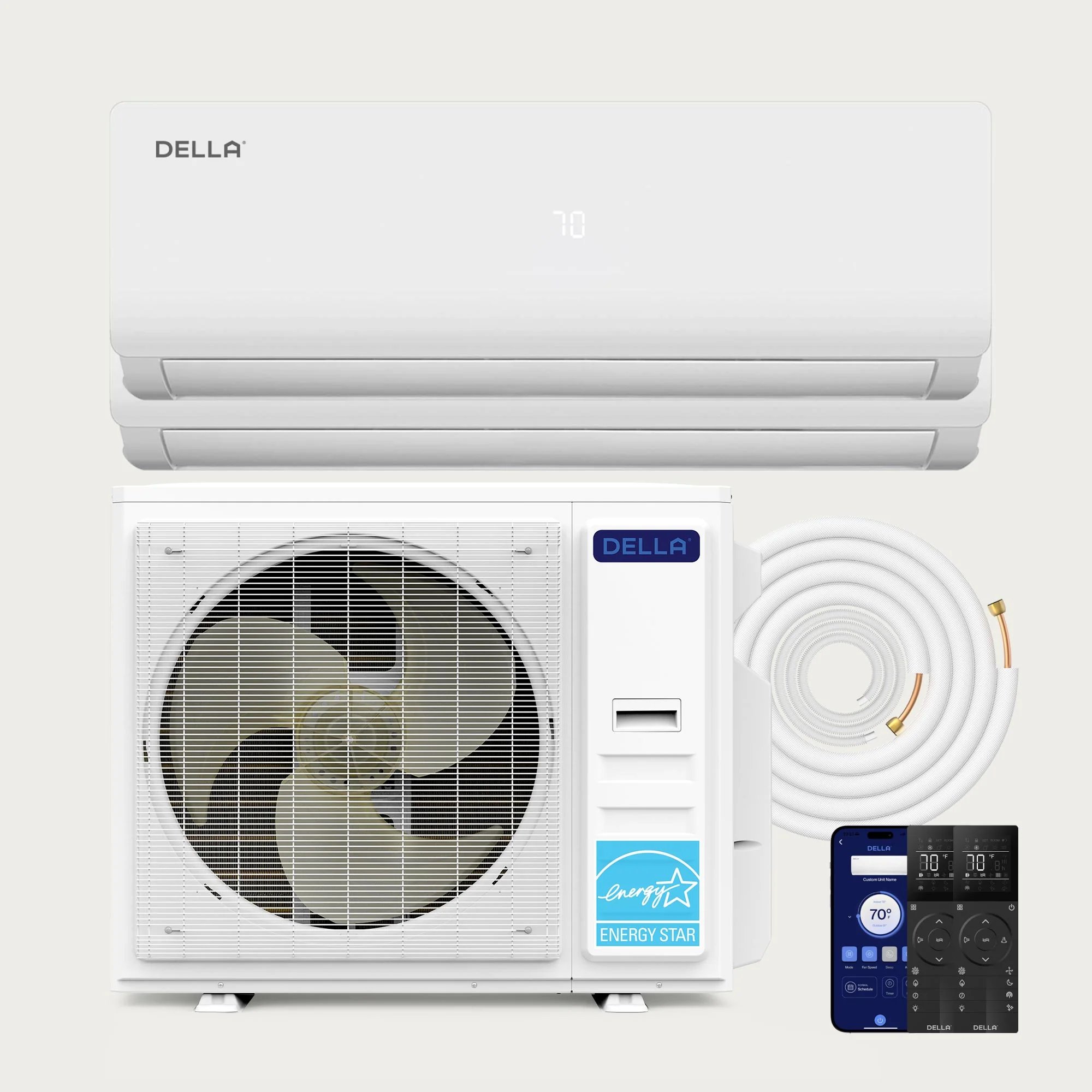 DELLA Vario Series 35000 BTU Dual Zone Mini Split AC (18K+18K) - Up to 2000 Sq.Ft.