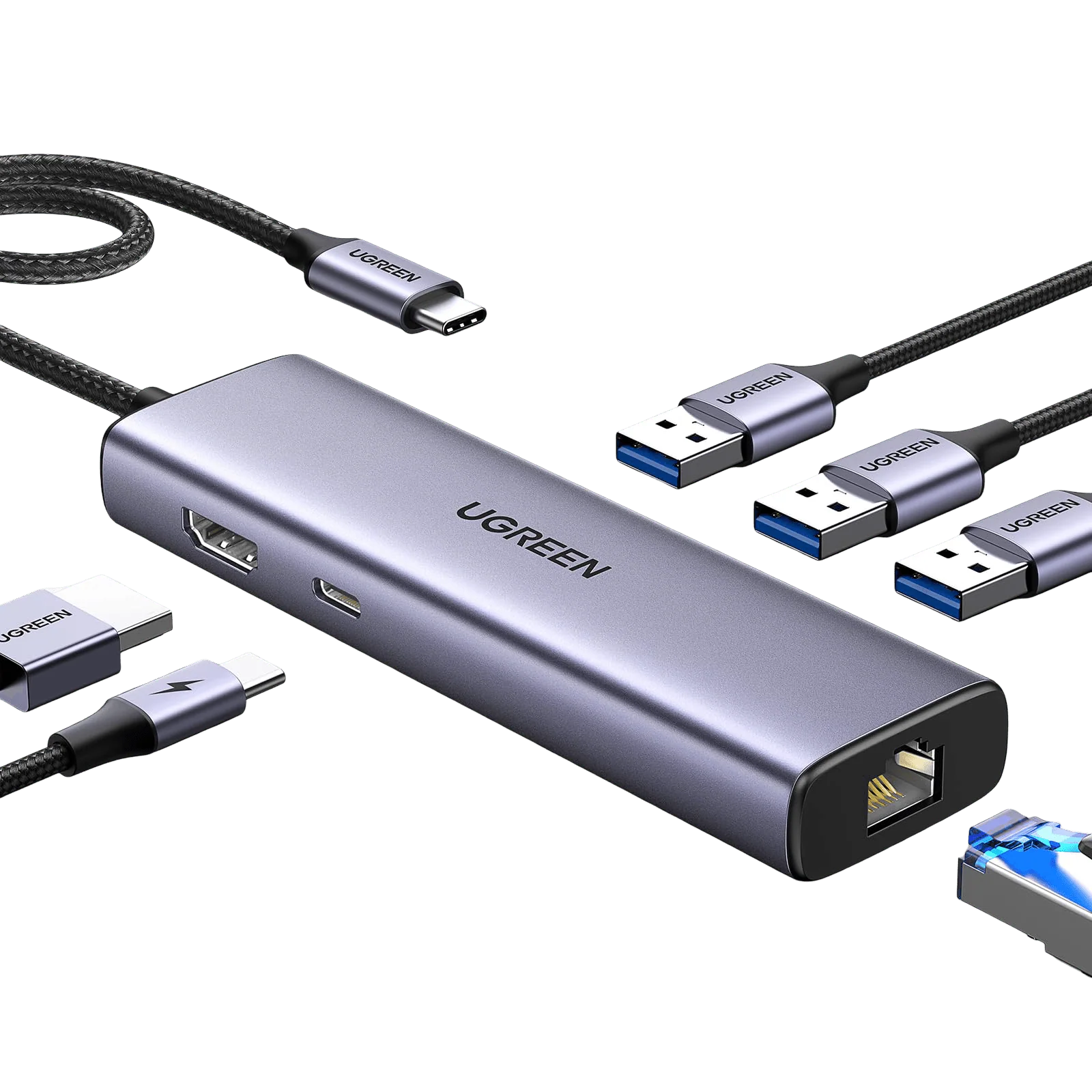 UGREEN Revodok 6 in 1 USB C Hub Gigabit Ethernet Adapter with 4K HDMI
