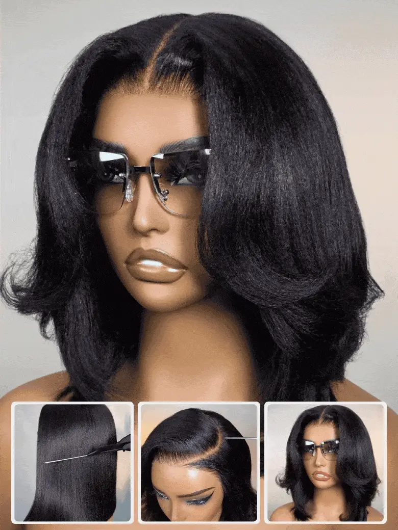 Buy 1 Get 1 Free,Code:BOGO | Klaiyi Yaki Straight Bob 13x4 Pre Everything Put On and Go Glueless Wig Pre-Cut Lace Wig Beginner Friendly, 13x