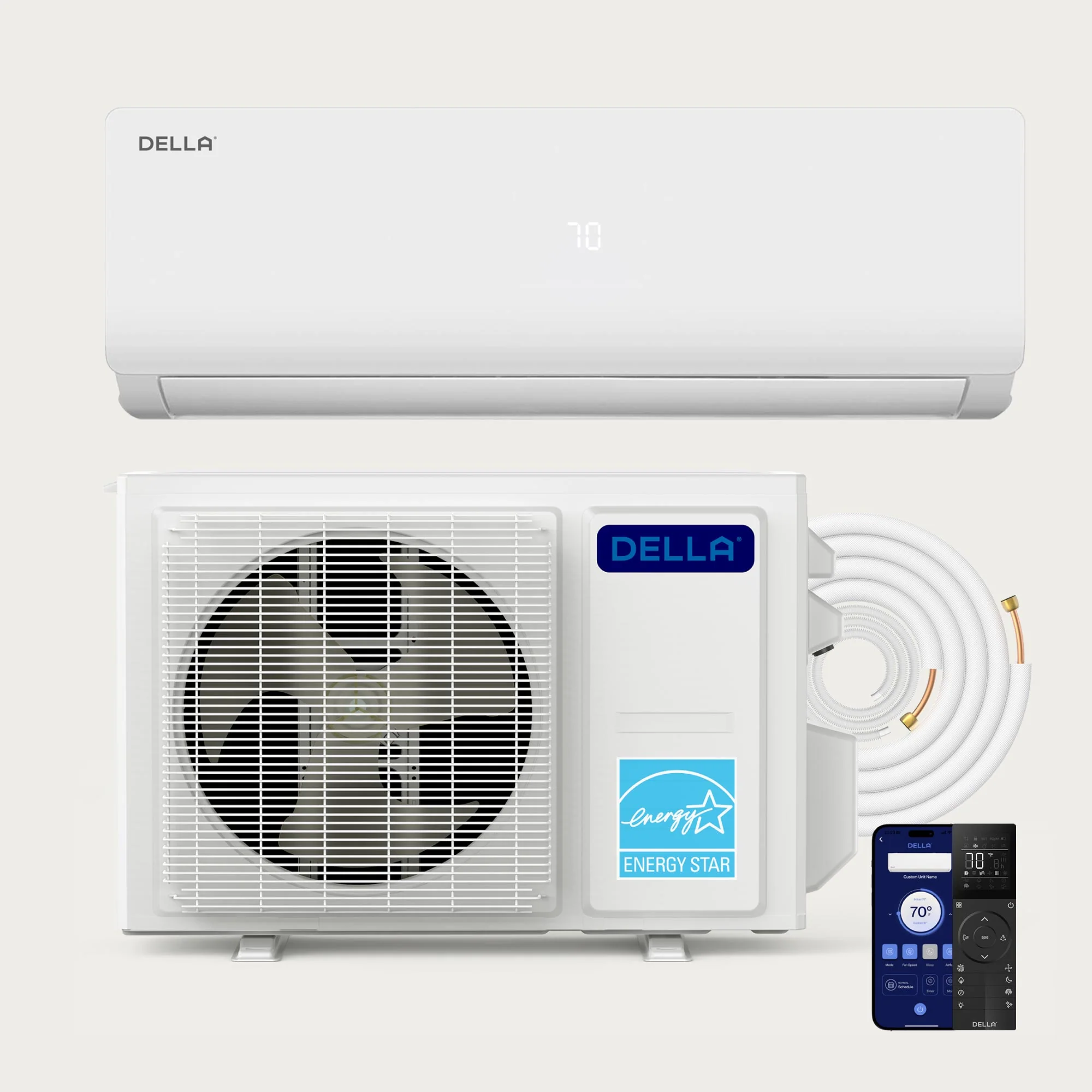 DELLA Vario Series 9000 BTU 19 SEER2 Mini Split Heat Pump AC (R-454B) - Up to 400 Sq.Ft.