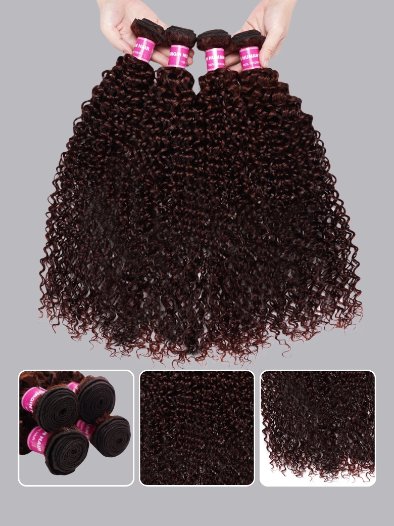 Nadula 4 Bundles Reddish Brown Curly Hair Bundles 100% Human Hair Extension