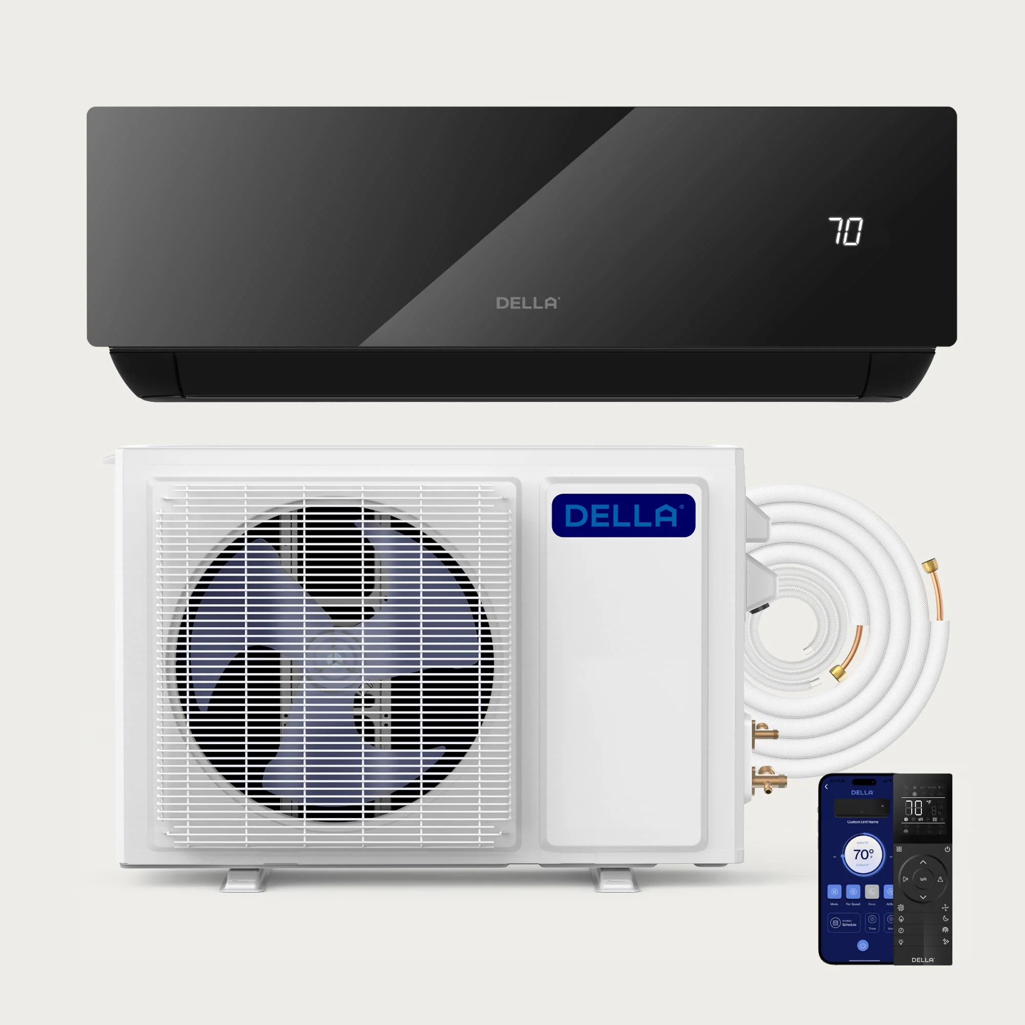 DELLA Umbra Series 12000 BTU 17 SEER2 Mini Split Heat Pump AC - Up to 550 Sq.Ft.