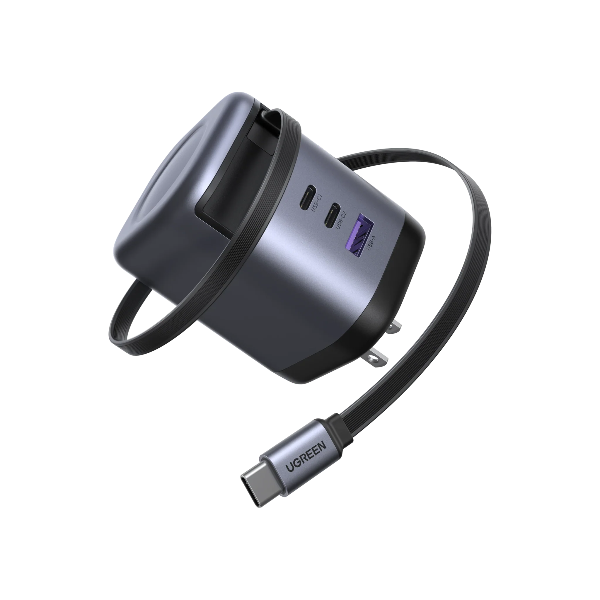 UGREEN 100W USB-C GaN Charger - Built-In Cable & 3 Ports