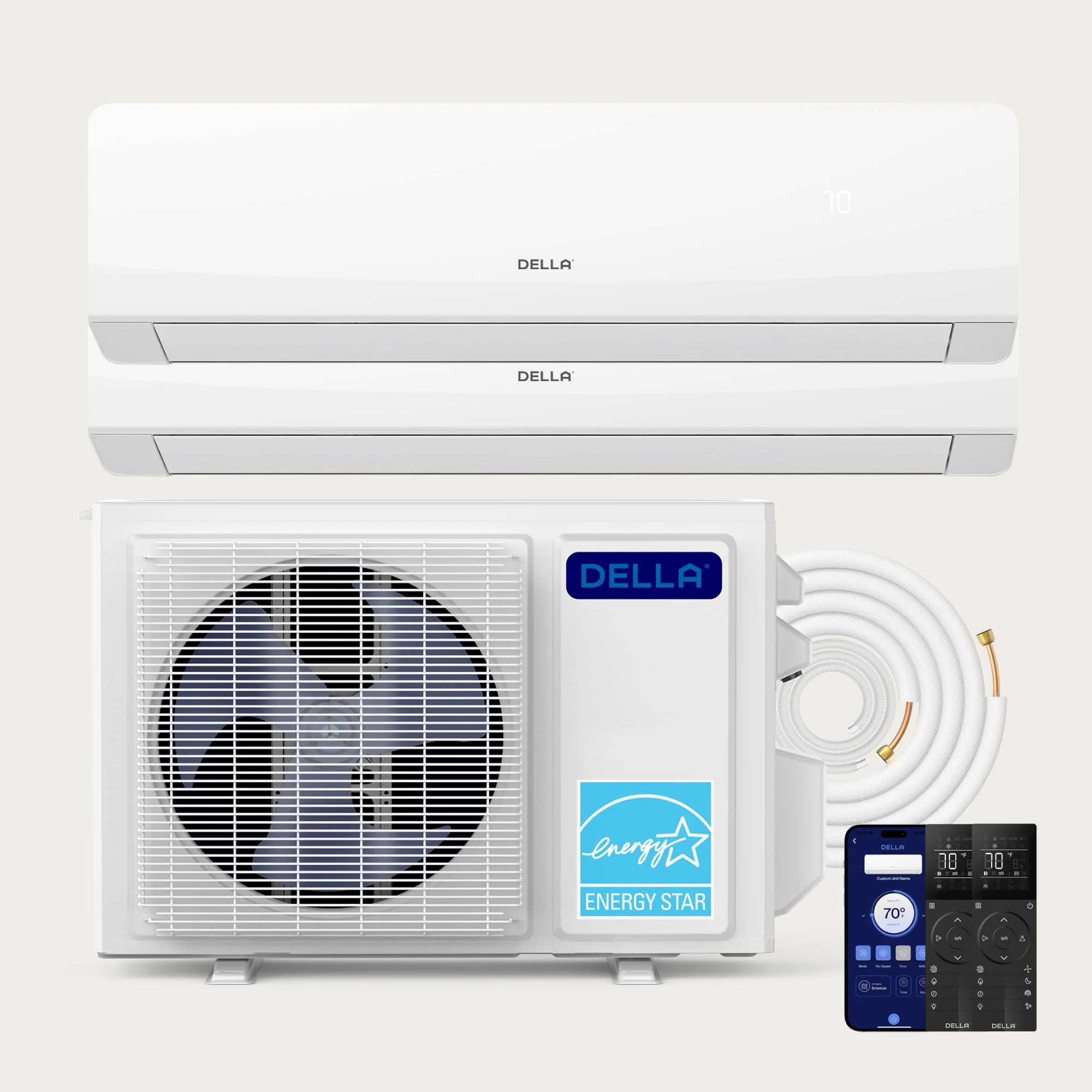 DELLA Serena Series 18000 BTU Dual Zone Mini Split AC (9K + 12K) - Up to 950 Sq.Ft.