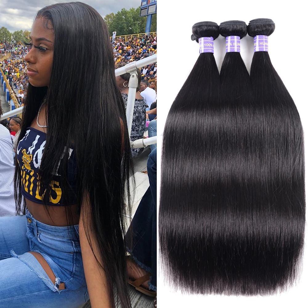 Klaiyi Remy Hair Brazilian Straight 3 Bundles/Pack Human Hair Weaves Youth Series, 8 8 8 / Natural Color